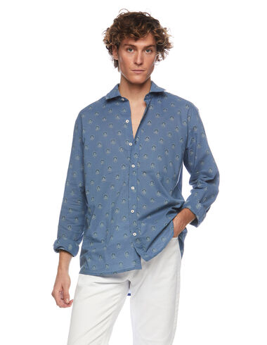 Two-tone blue Indian flower V-neck shirt - View all > - Nícoli