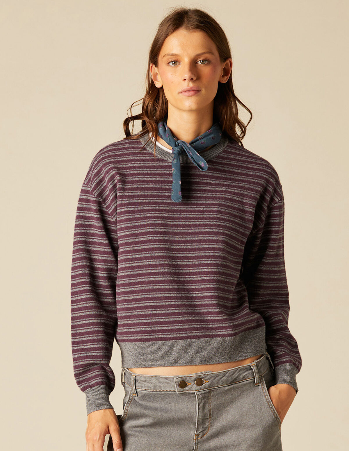 PULL RAYURES GRIS MÛRE