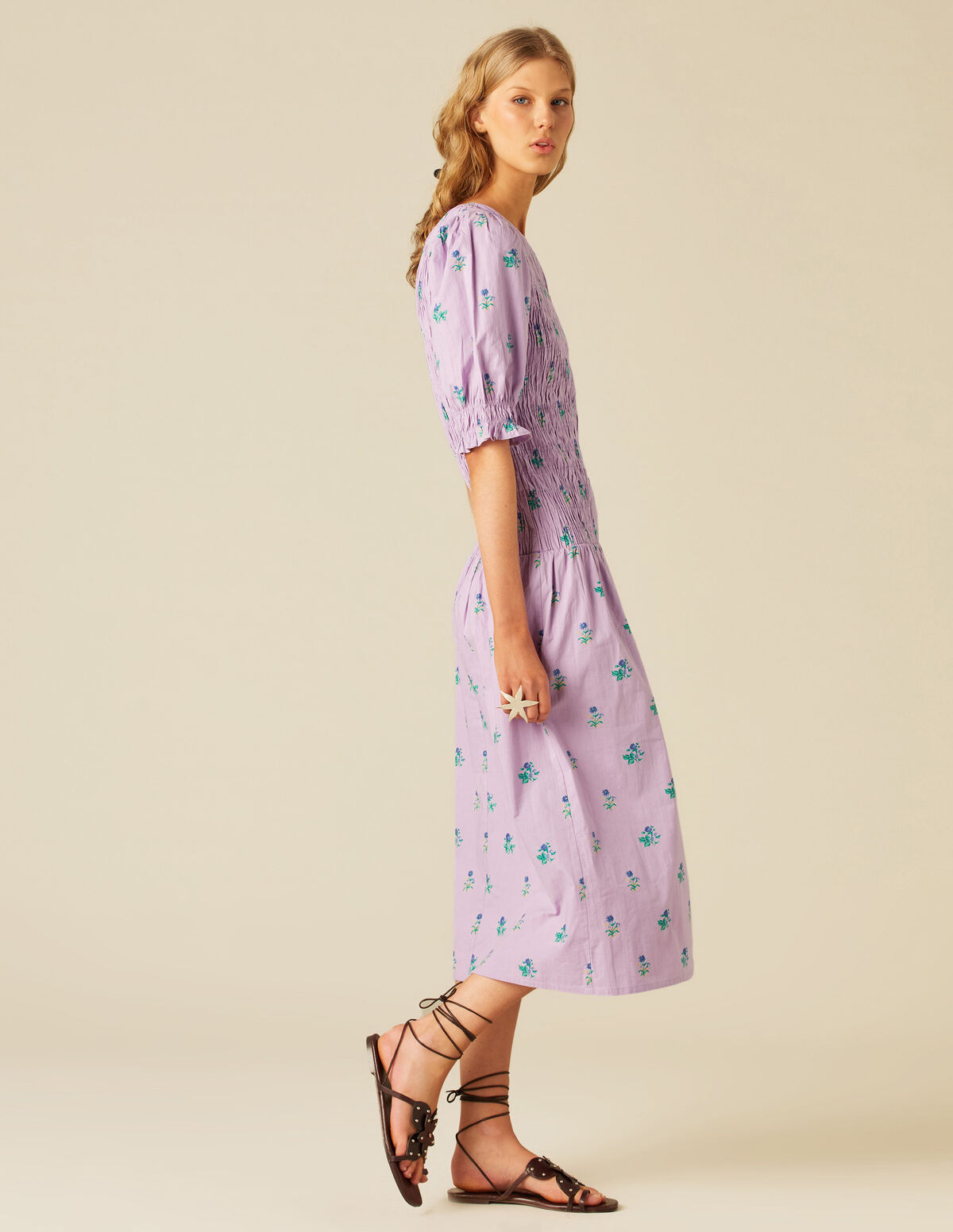 VESTIDO FRUNCES LILA FLOR
