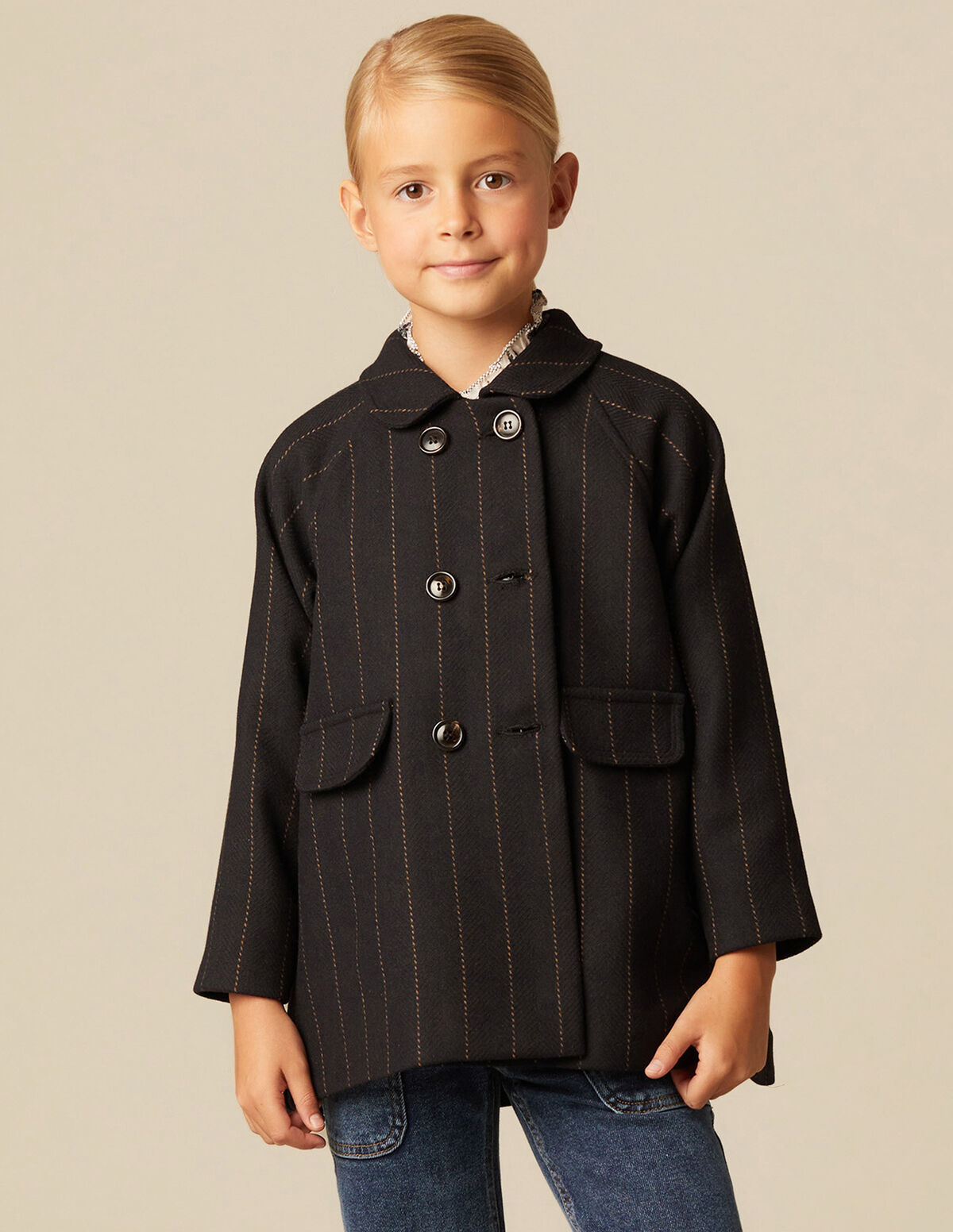 STRIPED DOUBLE-BREASTED COAT