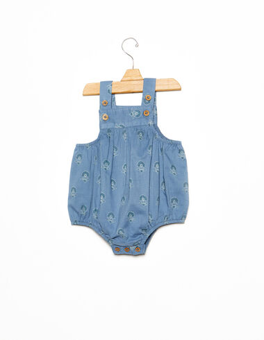 Two-tone blue Indian flower print buttoned playsuit - View all > - Nícoli