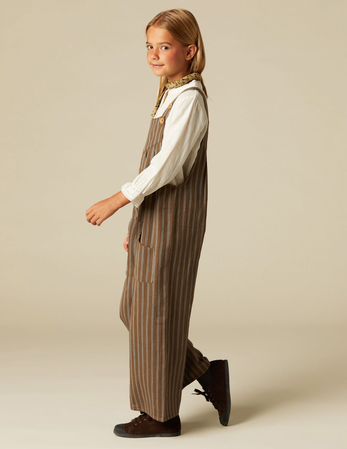 BROWN STRIPED DUNGAREES