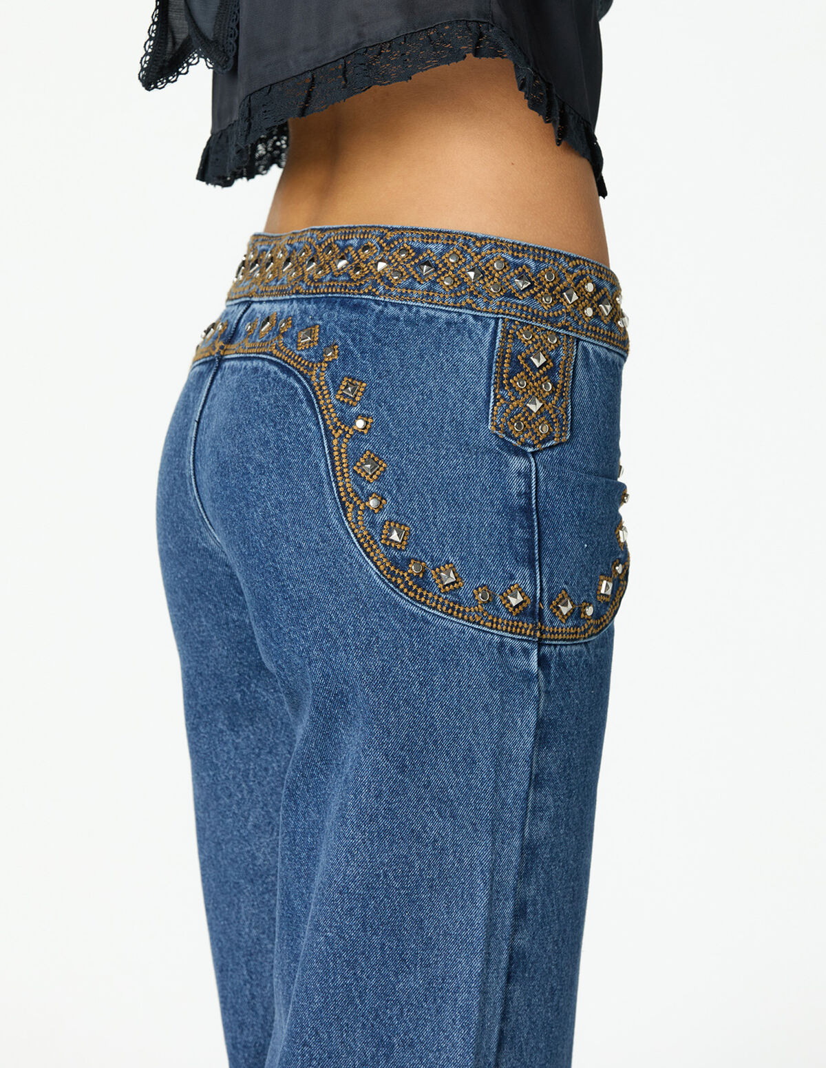 CAL&Ccedil;AS CINTADO BORDADO ECRU