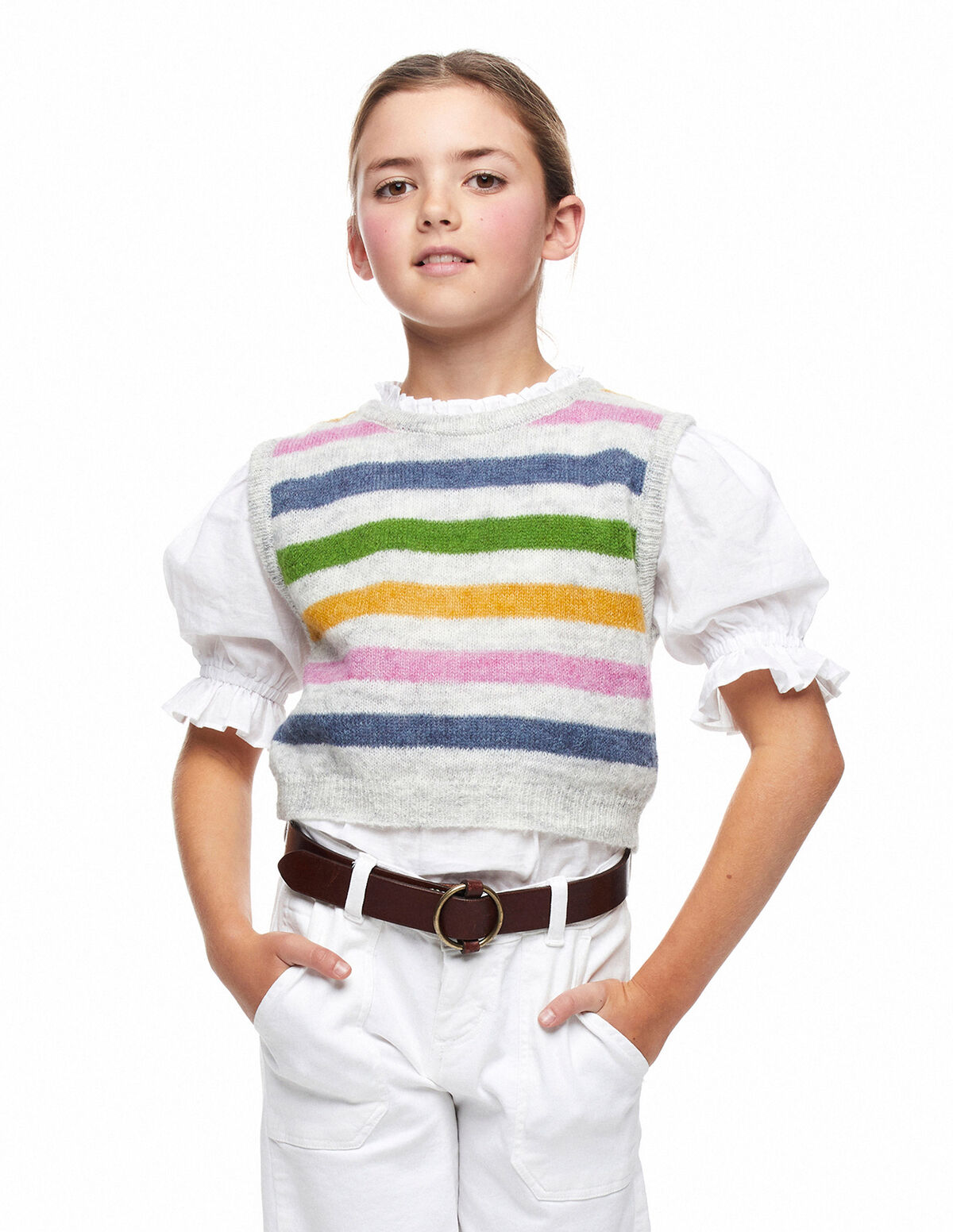 Multicoloured striped gilet