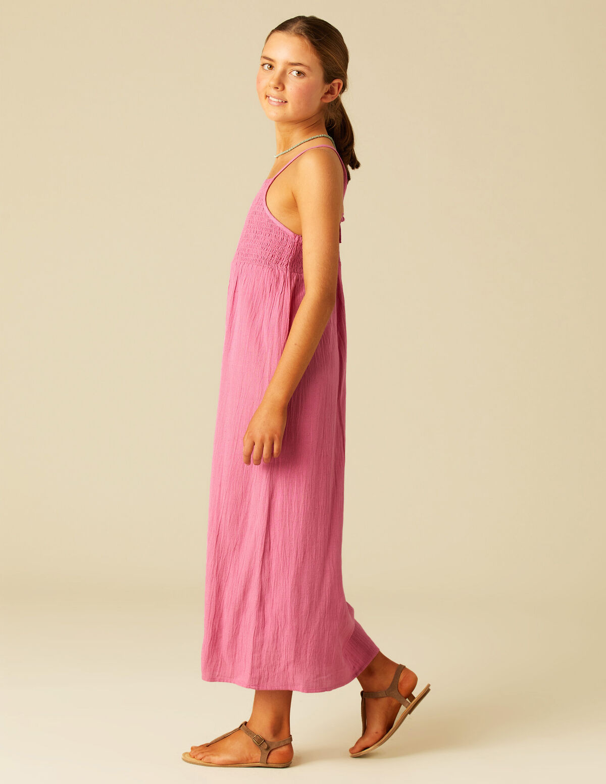 VESTIDO LARGO FRUNCES FRESA