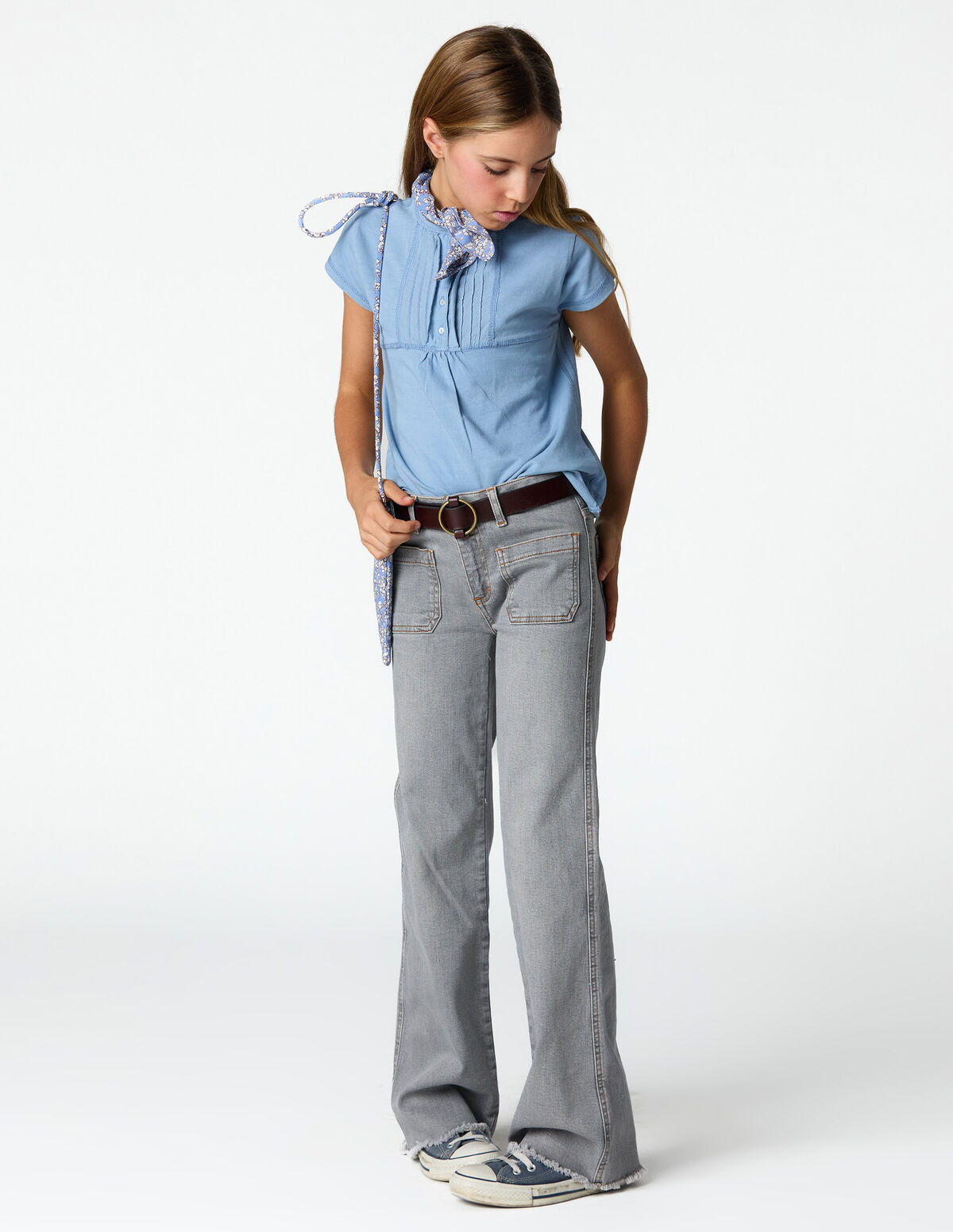 ANILINE BLUE PIN-TUCK T-SHIRT