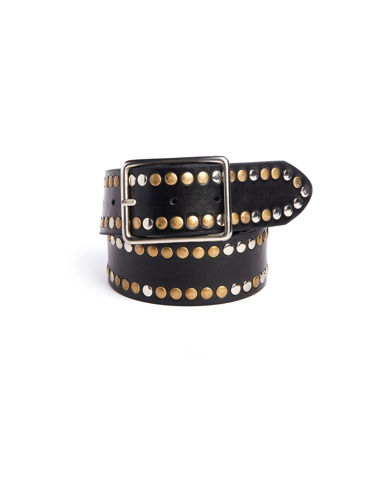 Black leather two-tone studs belt silver buckle - View all - Nícoli