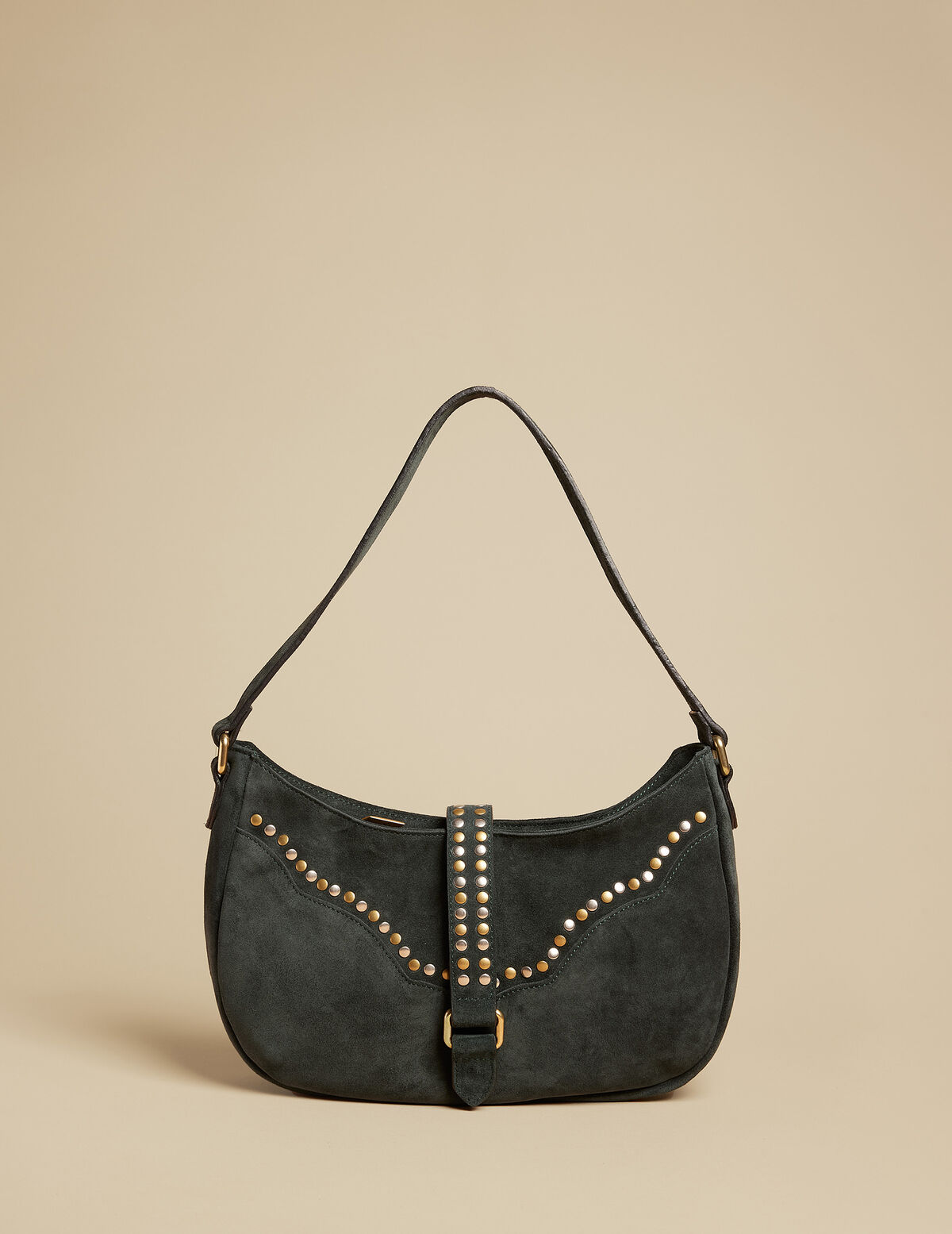 GREEN STUDDED SUEDE BAG