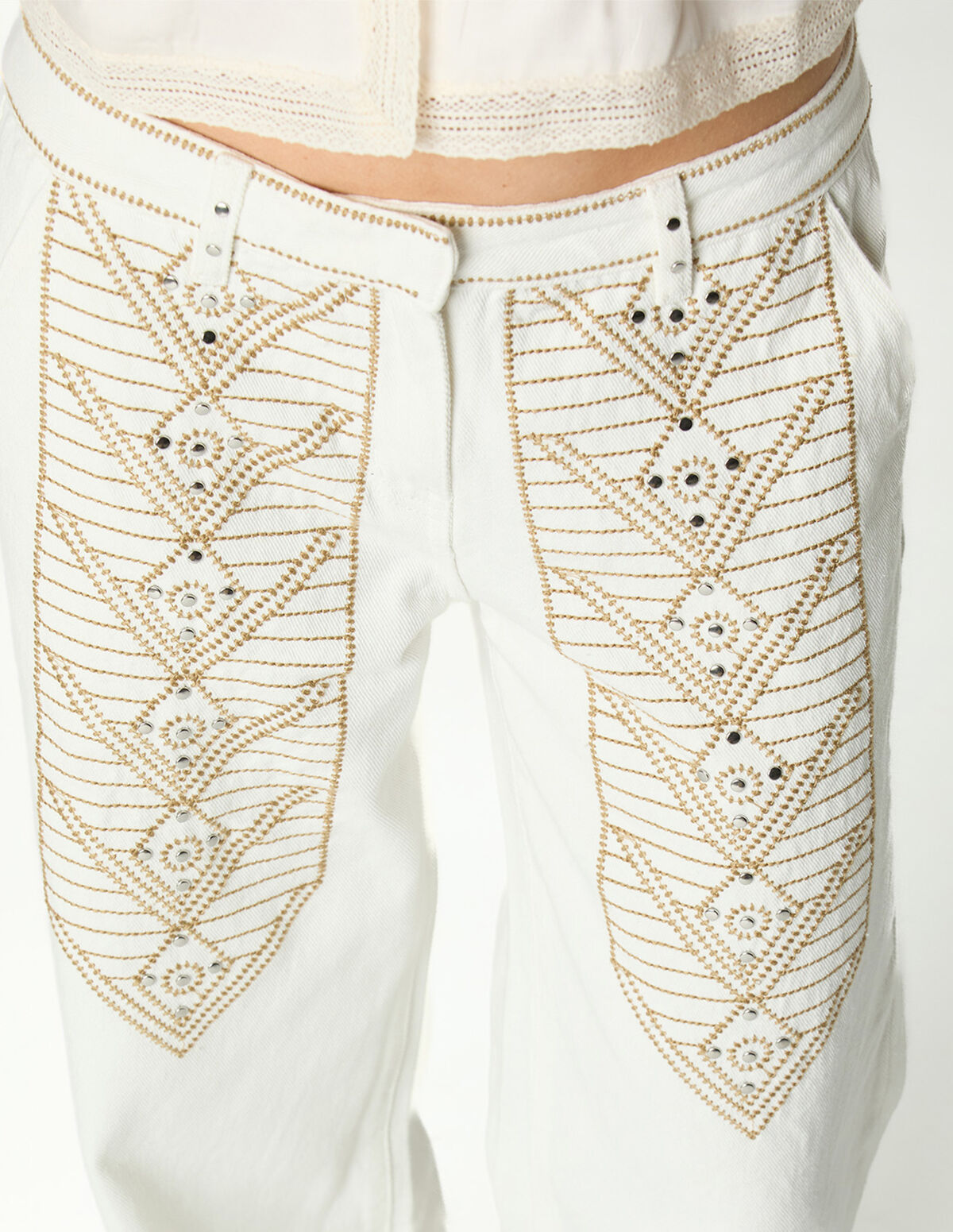 CAL&Ccedil;AS BORDADO DENIM BRANCO