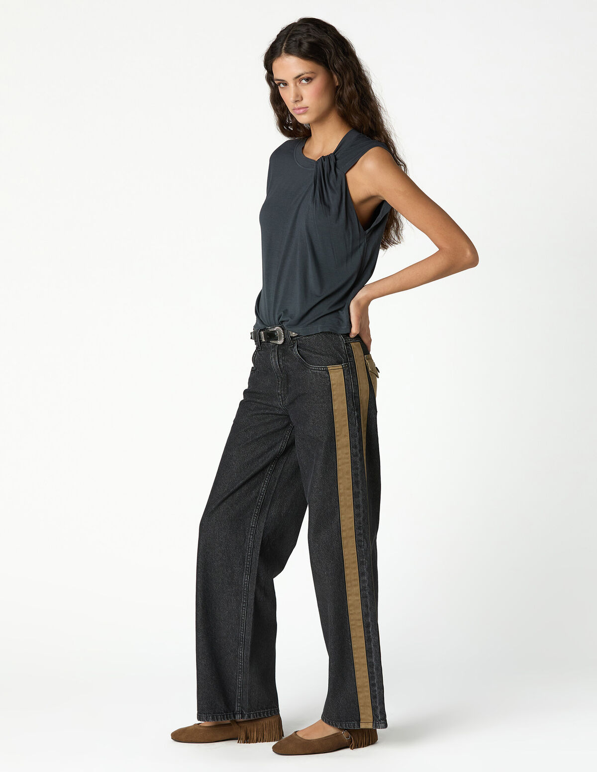 ANTHRACITE PLEATED T-SHIRT