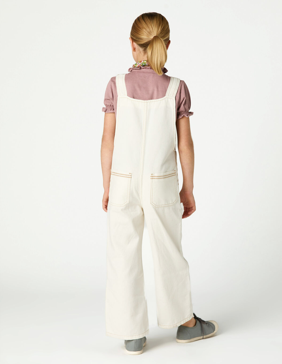 SALOPETTE BLANCHE POCHES BROD&Eacute;ES