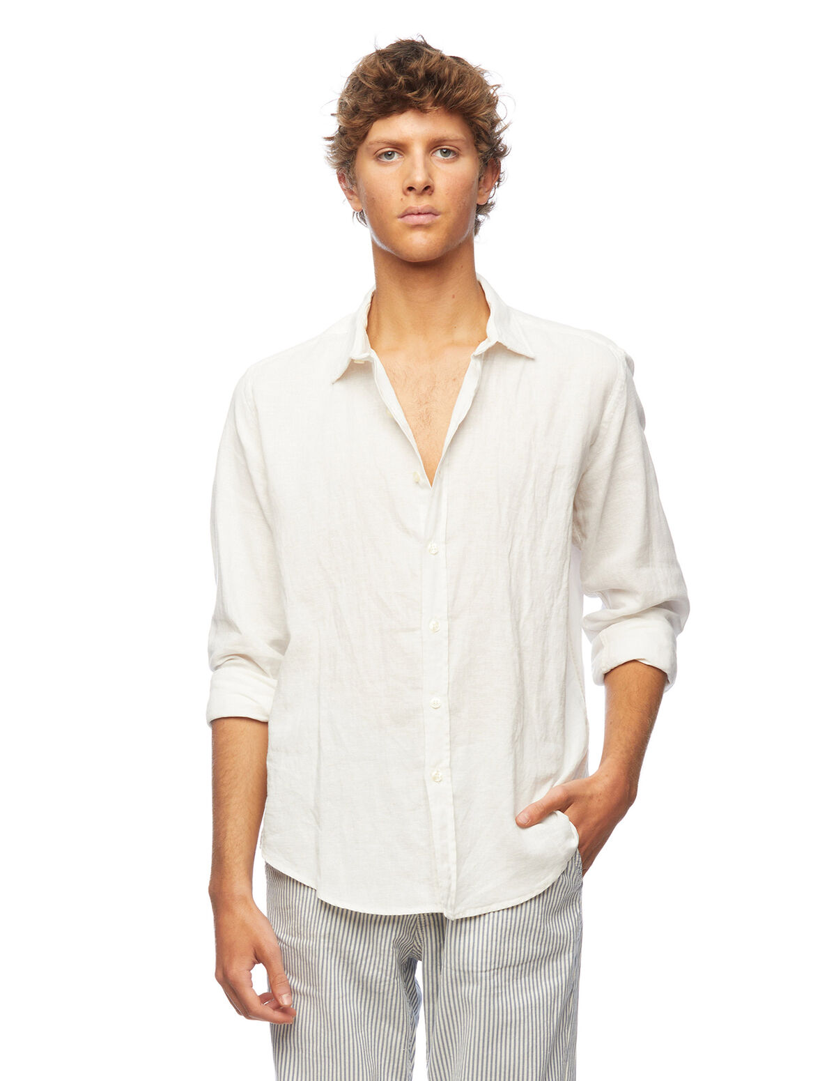 Camisa cuello pico lino blanco - Camisas - Nícoli