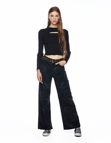 Anthracite moon print wide leg trousers - View all > - Nícoli