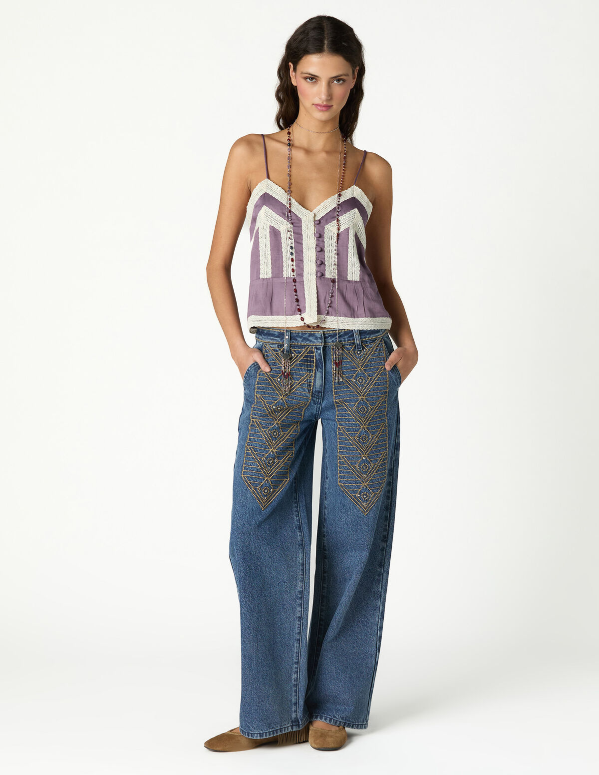 CAL&Ccedil;AS BORDADO DENIM BRANCO