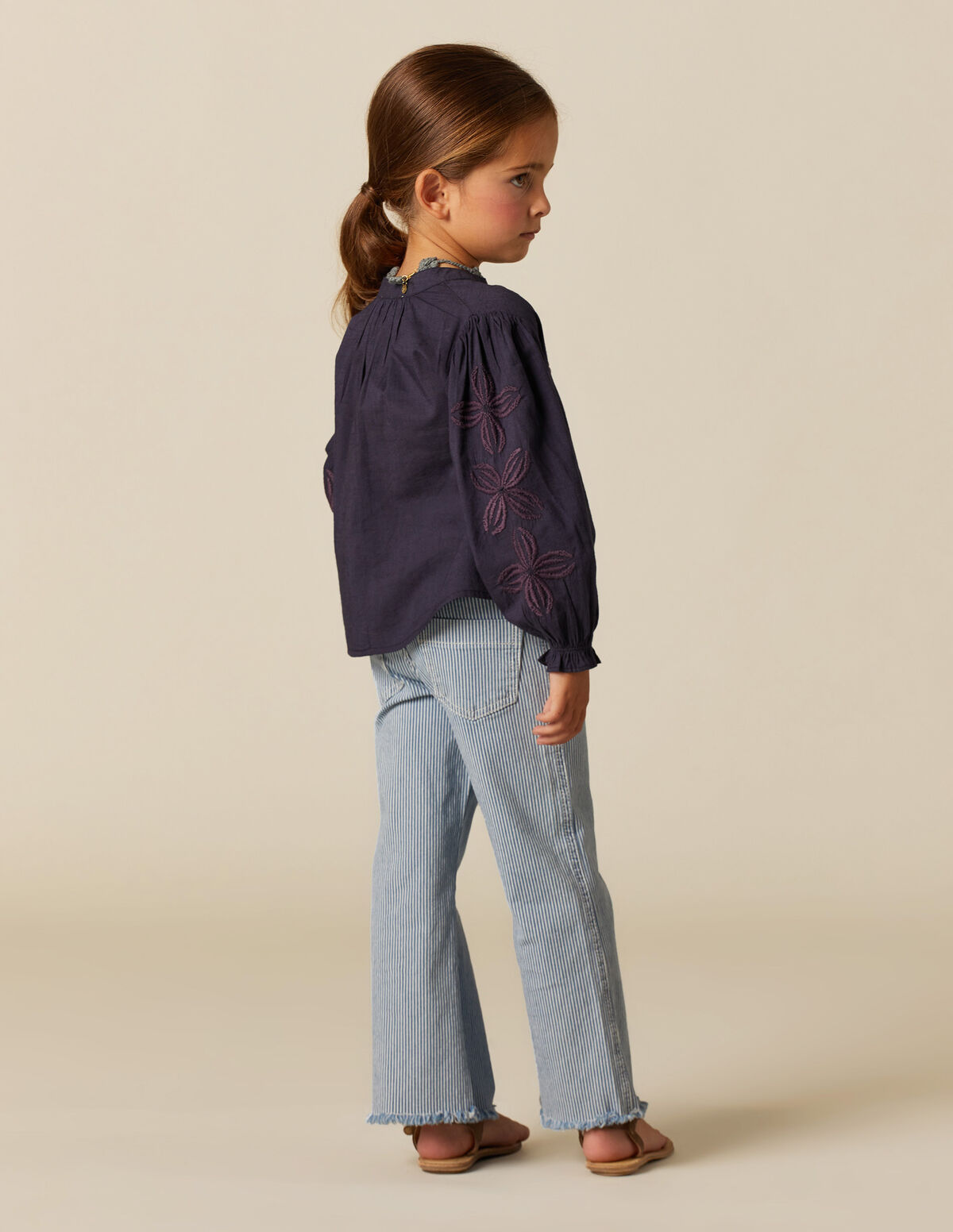 PANTALON POCHES JEAN RAYURE BLEU