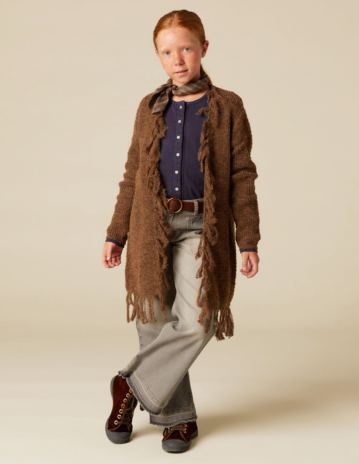 BROWN FRINGED CARDIGAN