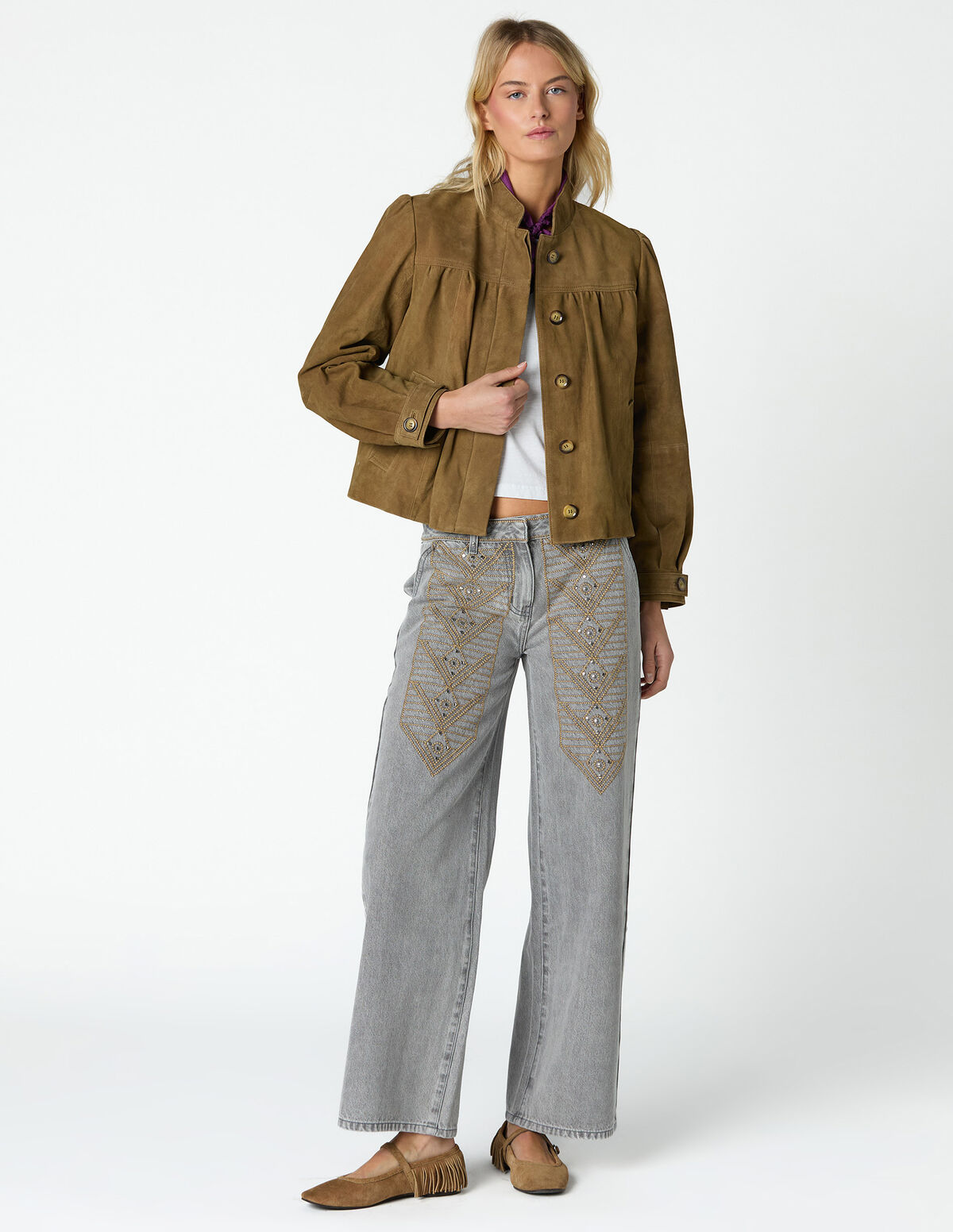 CAL&Ccedil;AS BORDADO DENIM CINZENTO