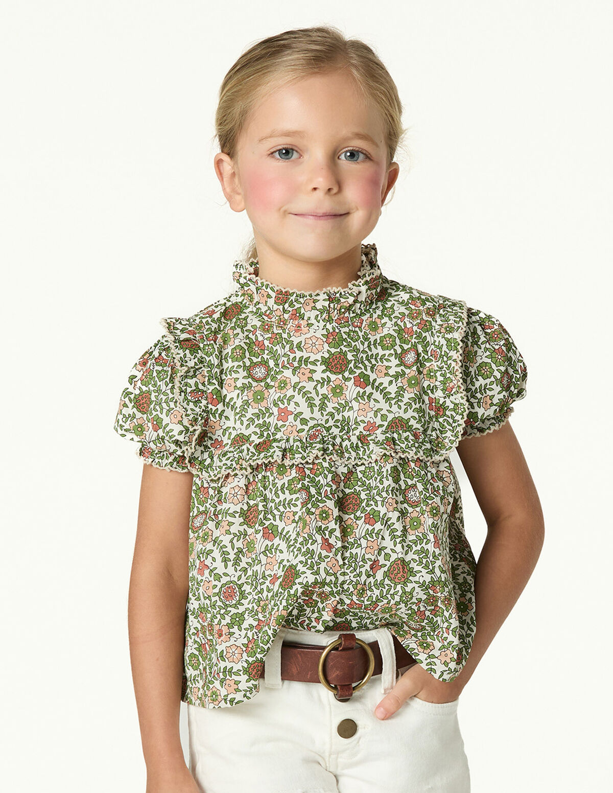 CAMISA PRINT FLORAL BLUE STITCHING