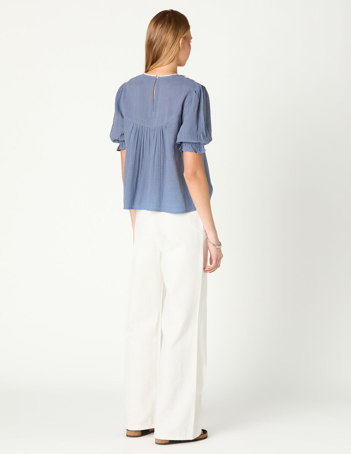 CAMISA TIRA BORDADA ANILINE BLUE