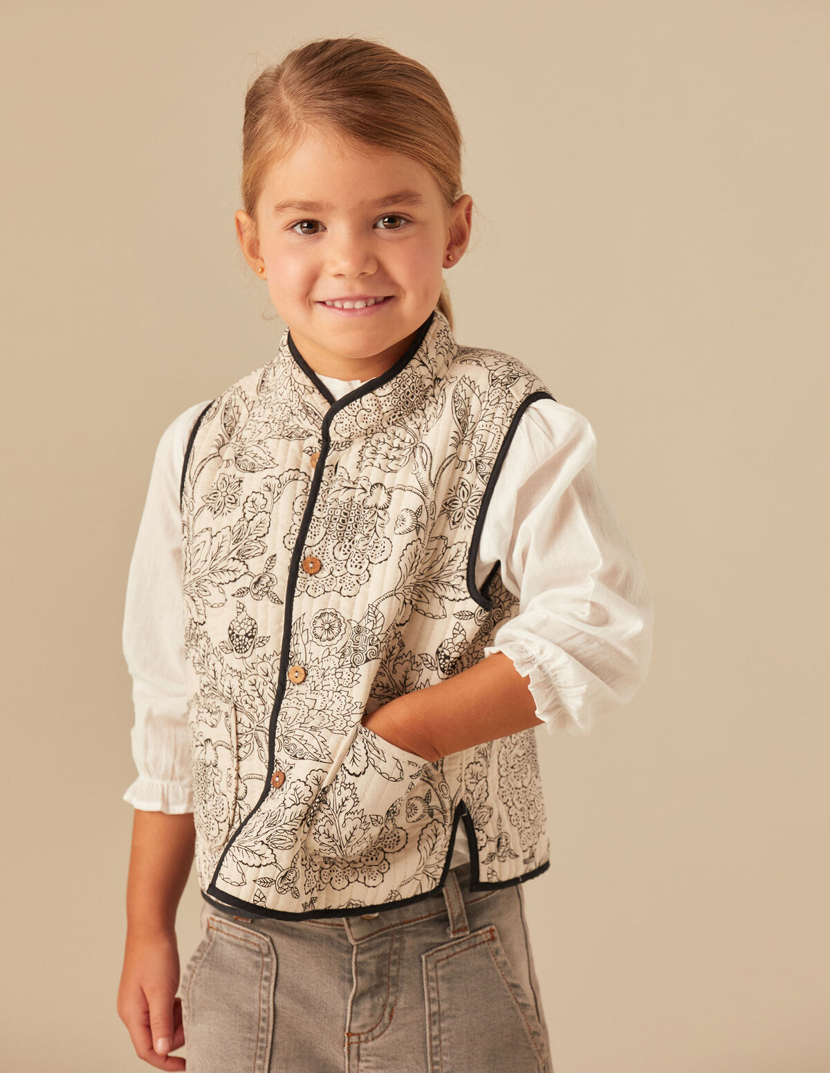 GILET GRANDE FLEUR ANTHRACITE