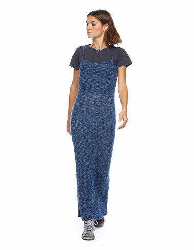Long multicoloured blue ribbed dress - Dresses - Nícoli