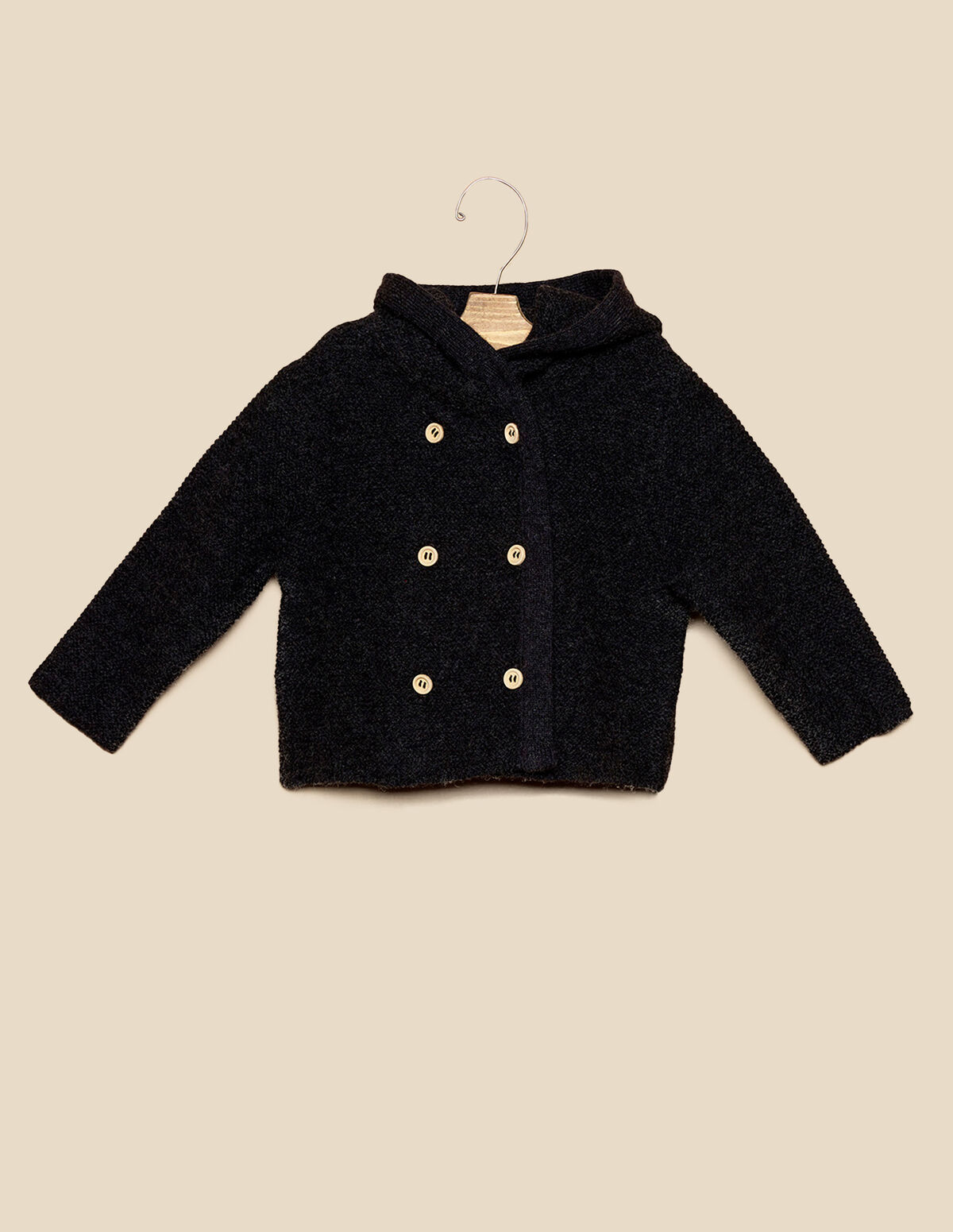 GREY HOODED KNIT COAT