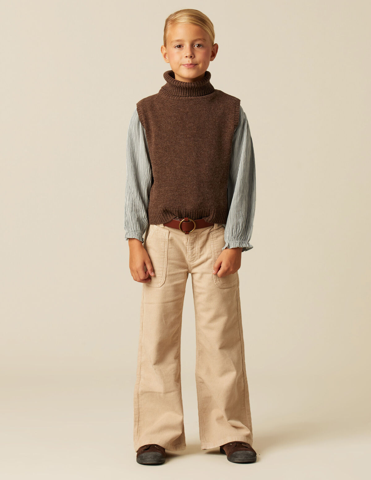 GIRLS SAND CORDUROY WIDE LEG TROUSERS