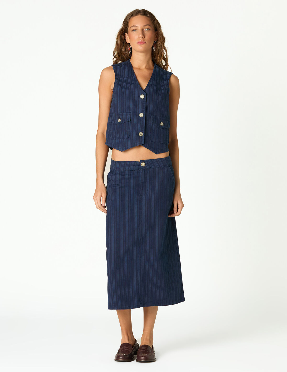 BLUE STRIPED DENIM SKIRT