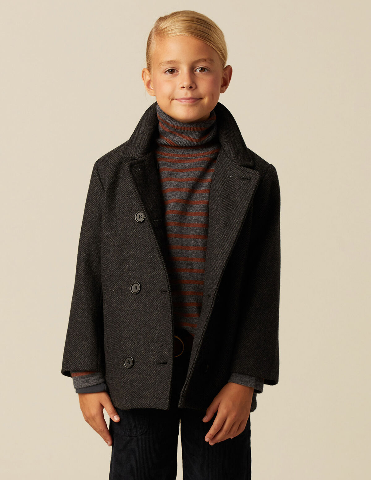 GREY HERRINGBONE CROSSOVER COAT