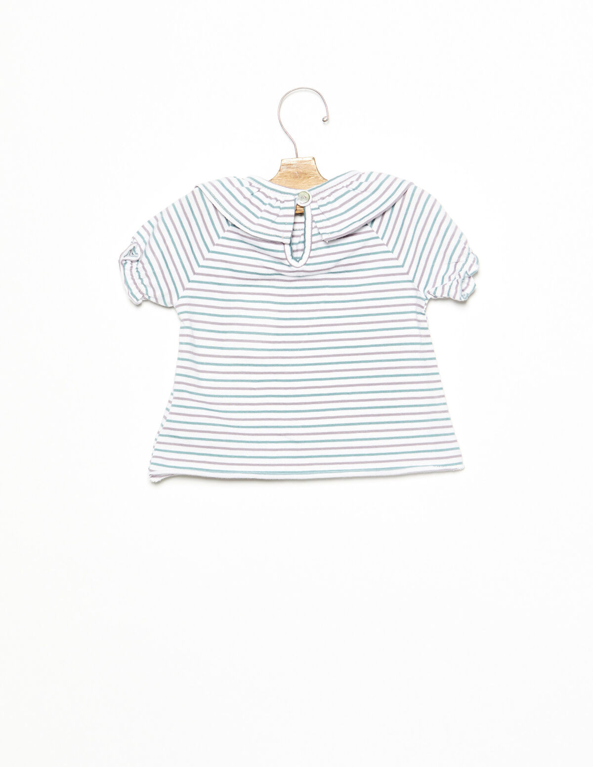Ruffle collar T-shirt multicolour stripes