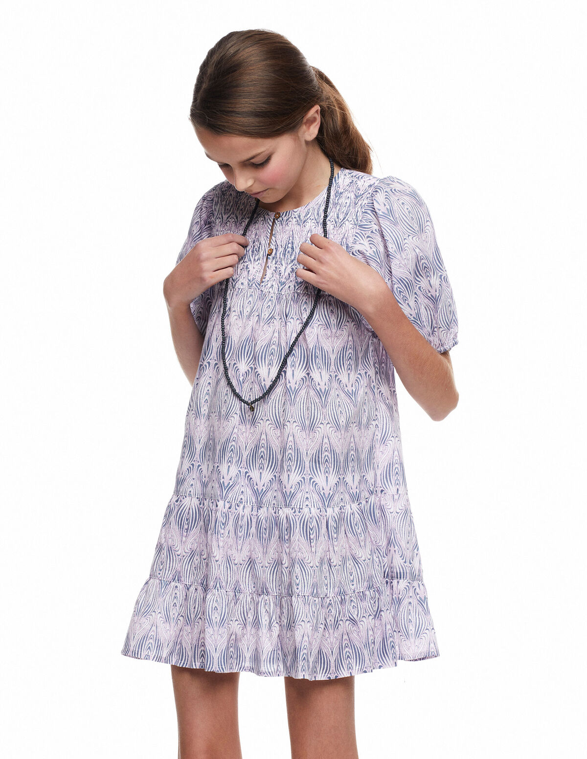 Vestido manga farol botón medusas