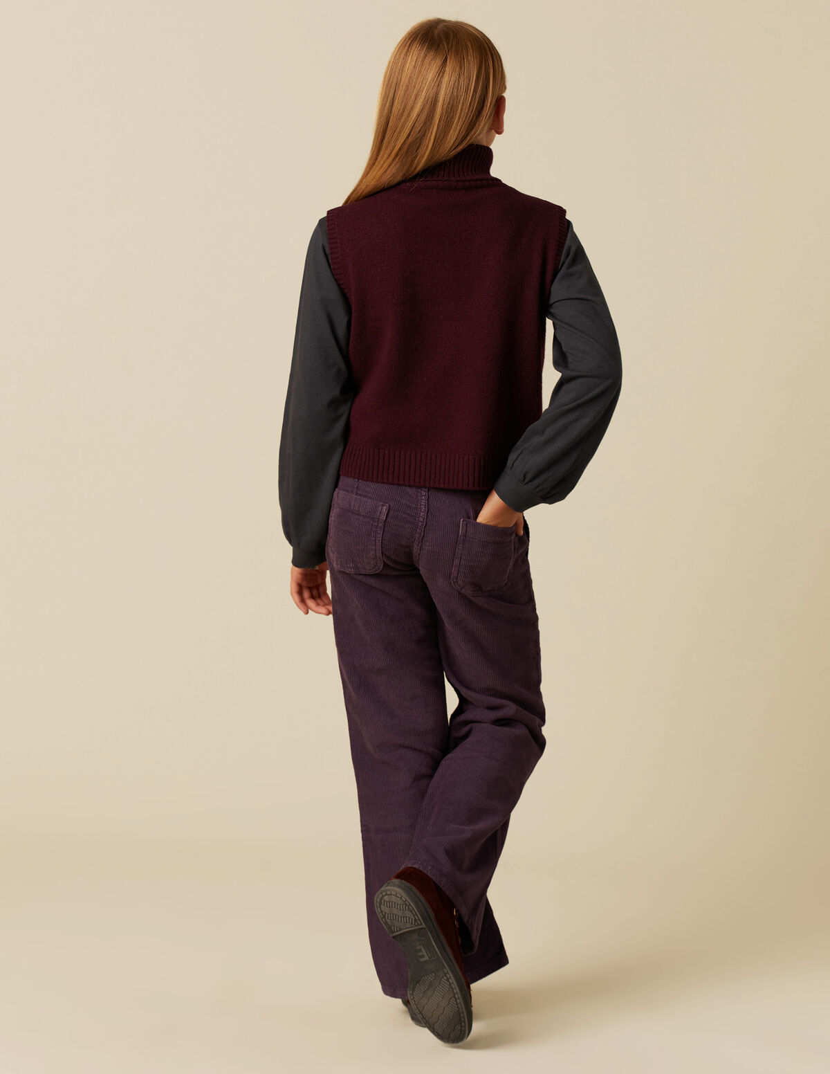 PANTALON FILLE LARGE VELOURS C&Ocirc;TEL&Eacute; SABLE