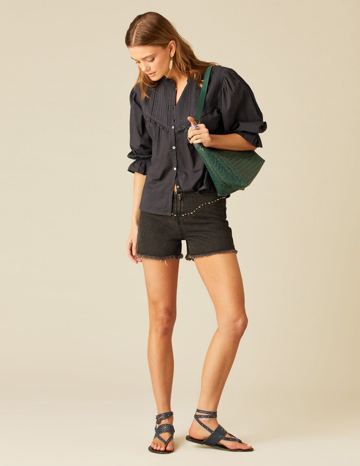 SHORT CANESU TACHAS VAQUERO GRIS