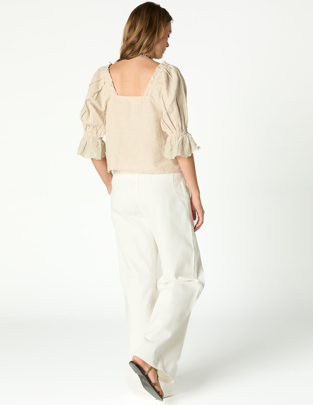 CAMISA LINHO RENDA ANIL