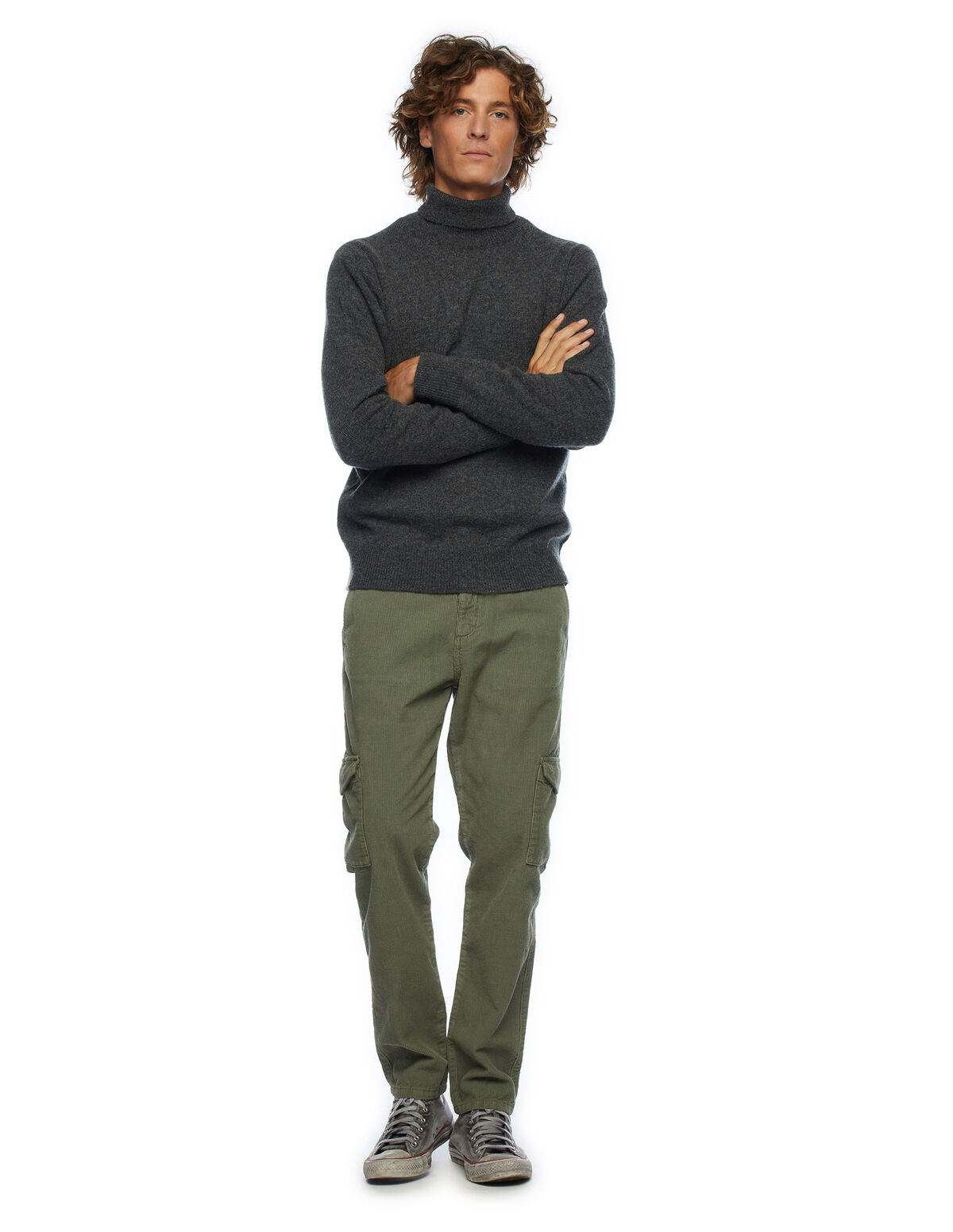 PANTALON CARGO VELOURS CÔTELÉ VERT