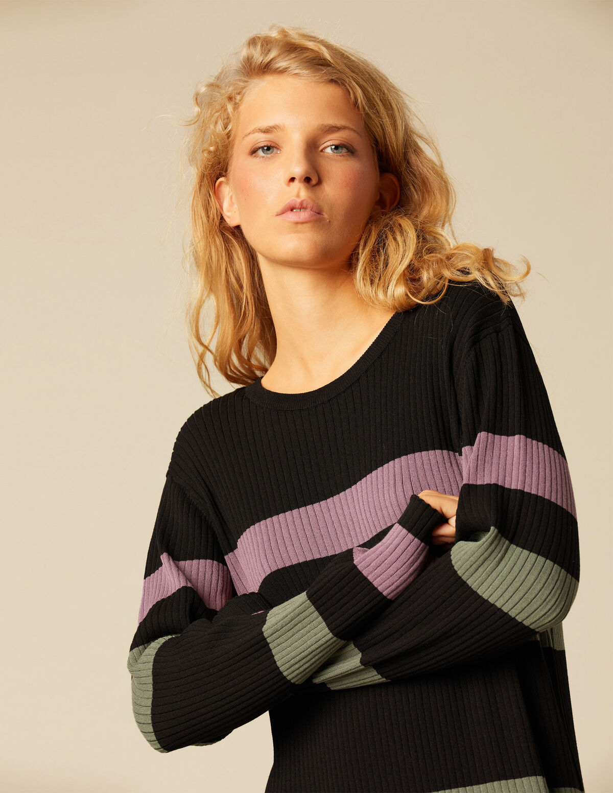 ROBE MAILLE RAYURES CÔTELÉE