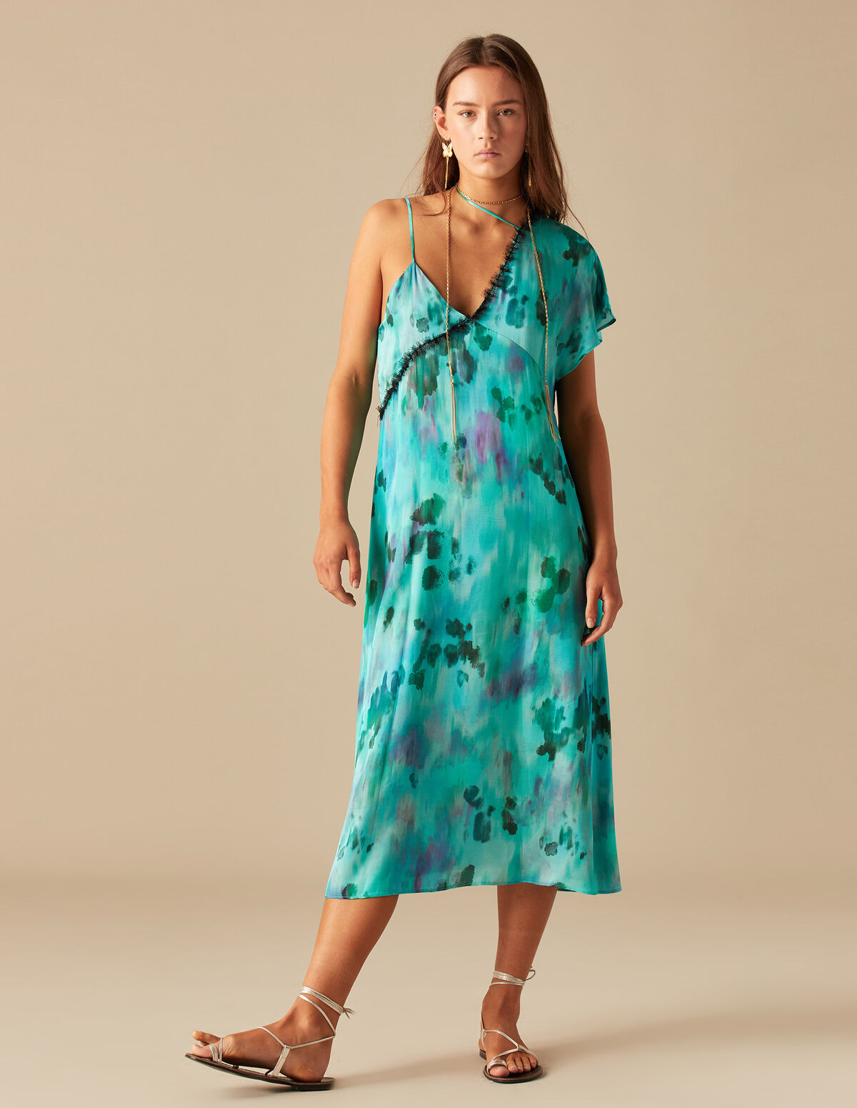 ROBE IMPRIMÉE BLEU BANDE DENTELLE