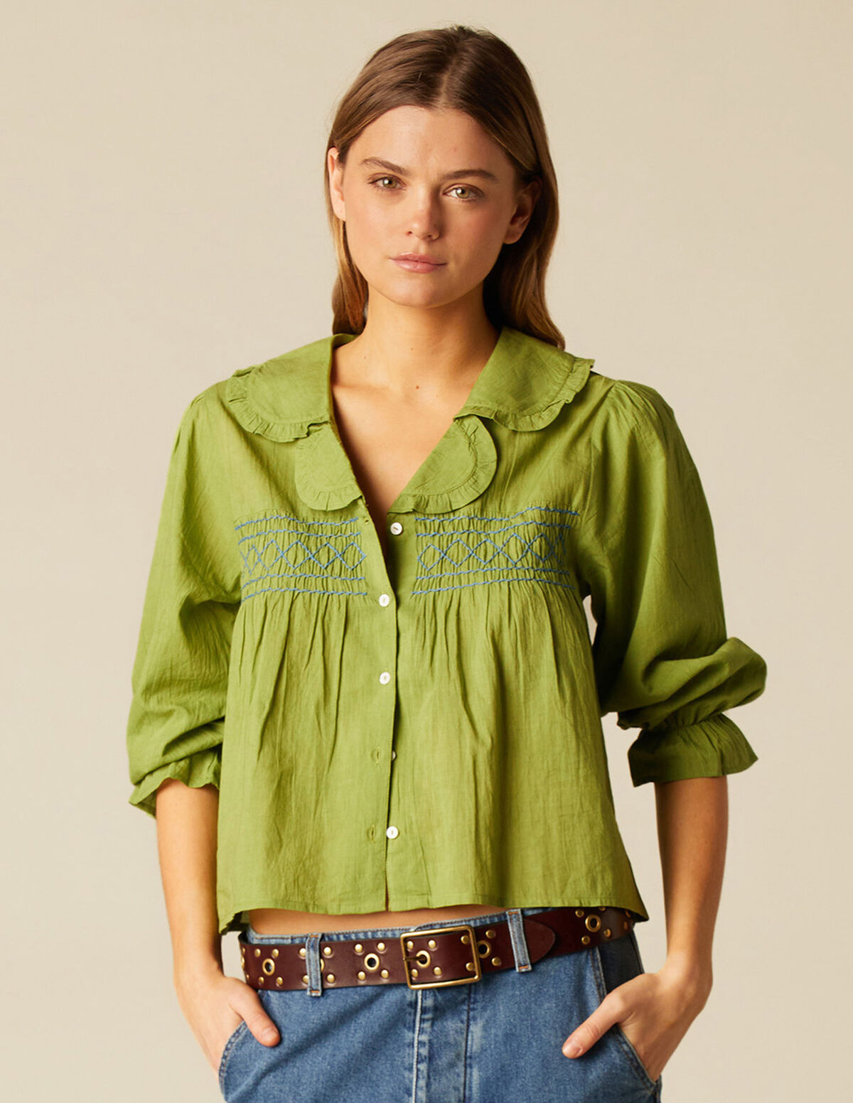 CAMISA VERDE NIDO AZUL