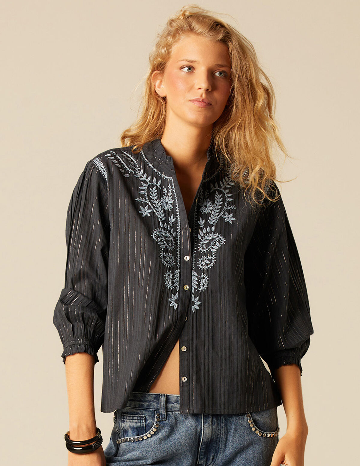 CHEMISE RAYURE LUREX BORDÉE