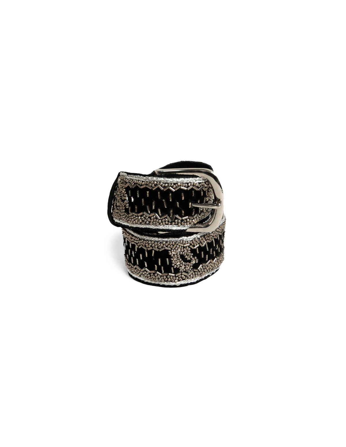 BROWN BEADED VELVET BELT