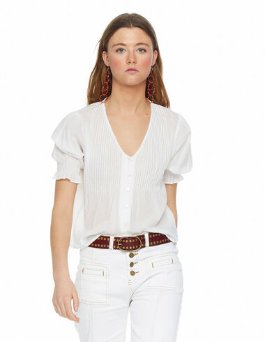 White V-neck pin-tuck shirt - View all > - Nícoli