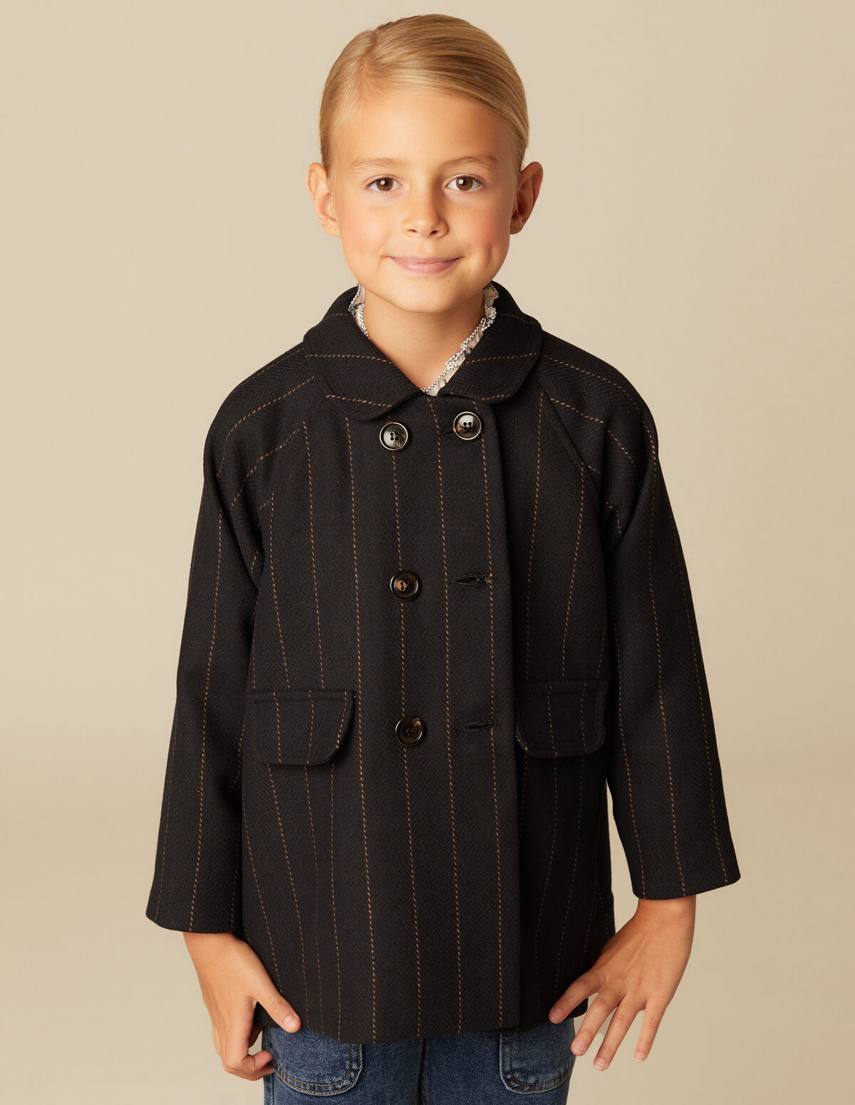 STRIPED DOUBLE-BREASTED COAT