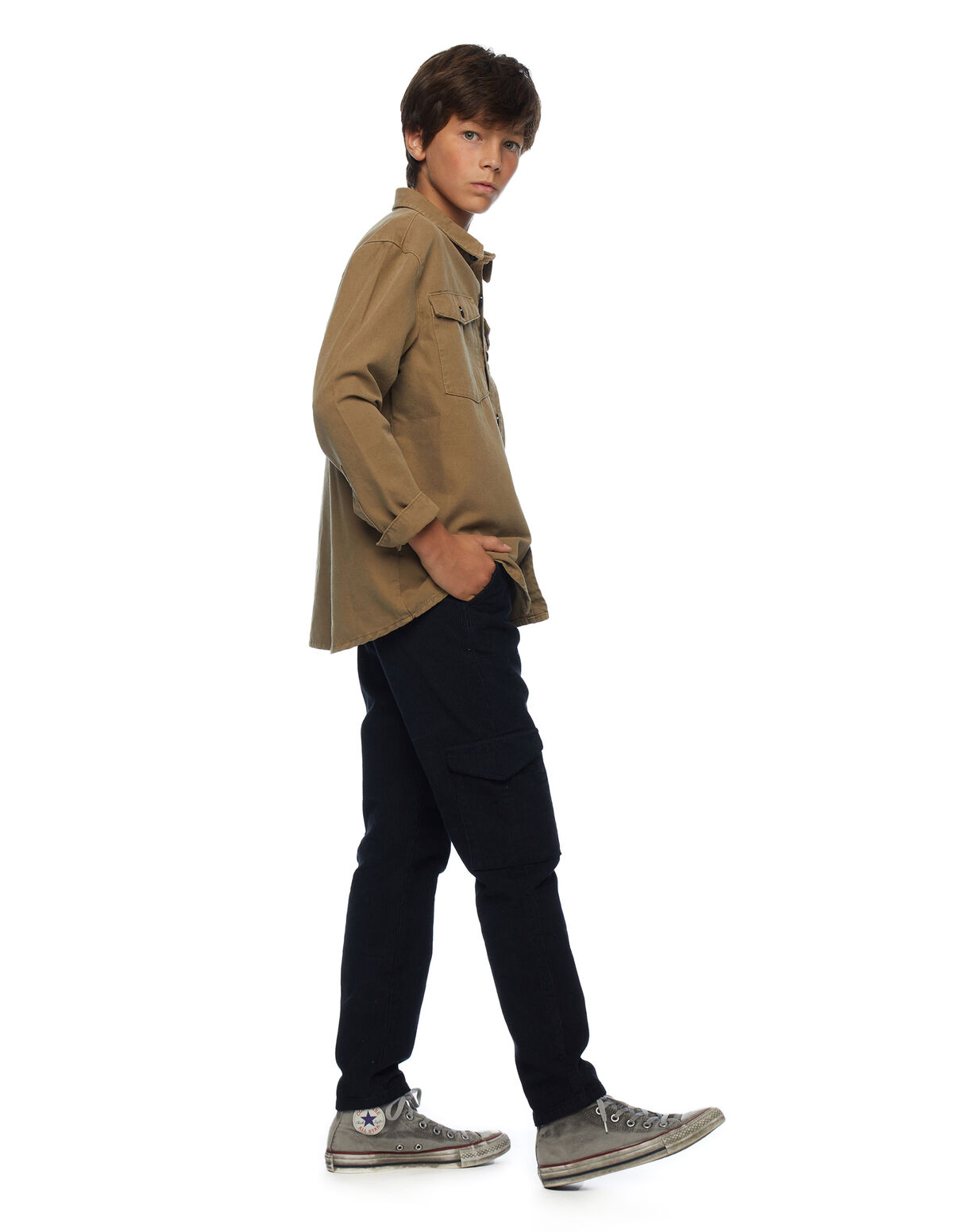 GREEN CORDUROY CARGO TROUSERS