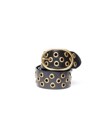Black leather belt with gold studs - Accessories - Nícoli