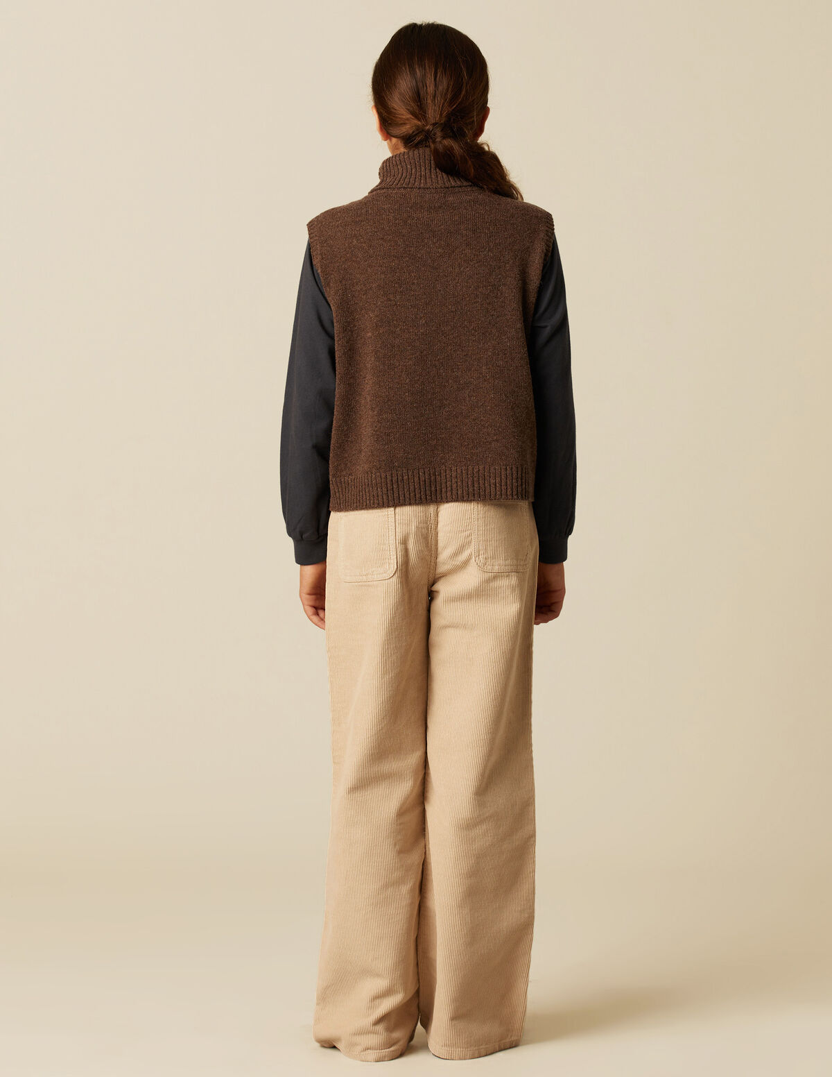 GIRLS SAND CORDUROY WIDE LEG TROUSERS