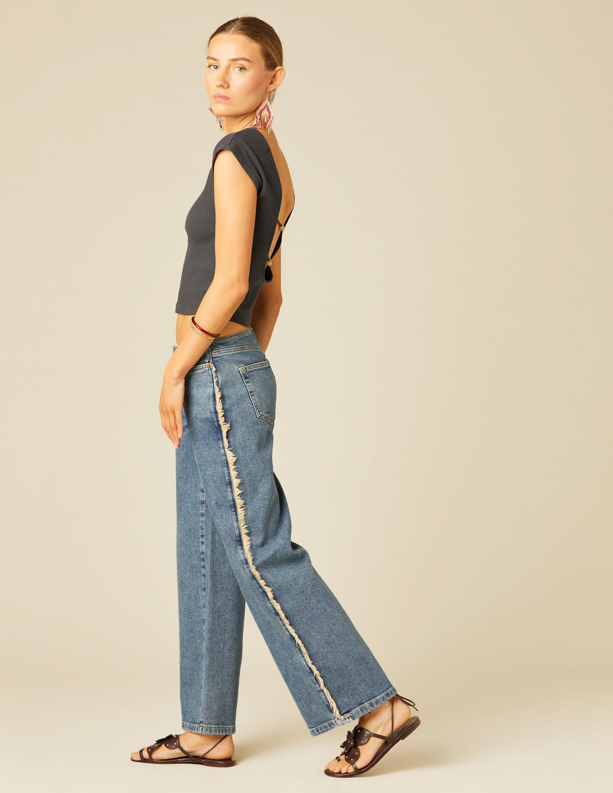 PANTALÓN FLECOS LATERALES BLANCO