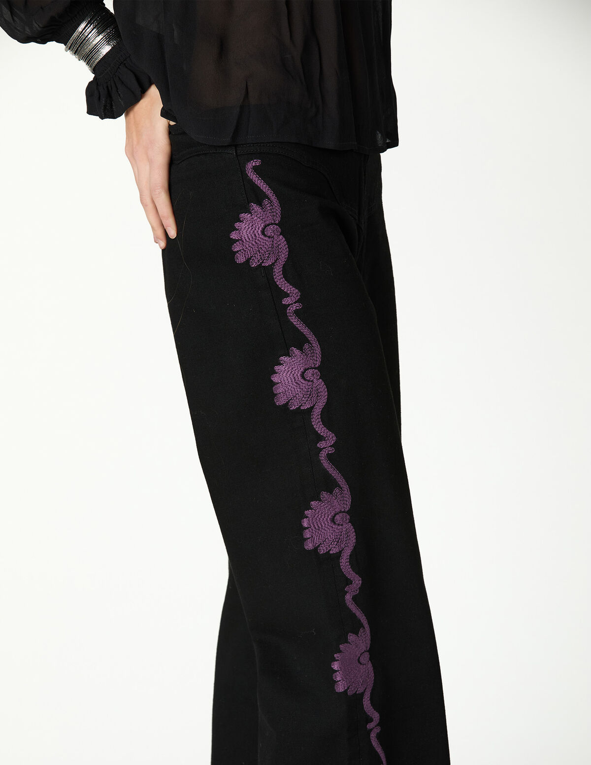 ANTHRACITE JEANS WITH SILVER EMBROIDERY