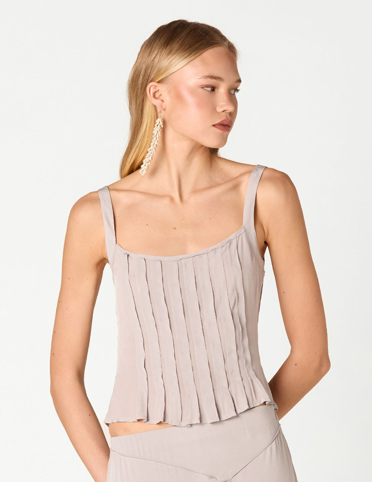 TOP AL&Ccedil;AS PREGAS CINZA CLARO