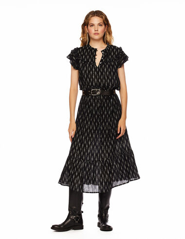 Black arrow print seamed ruffle dress - View all > - Nícoli
