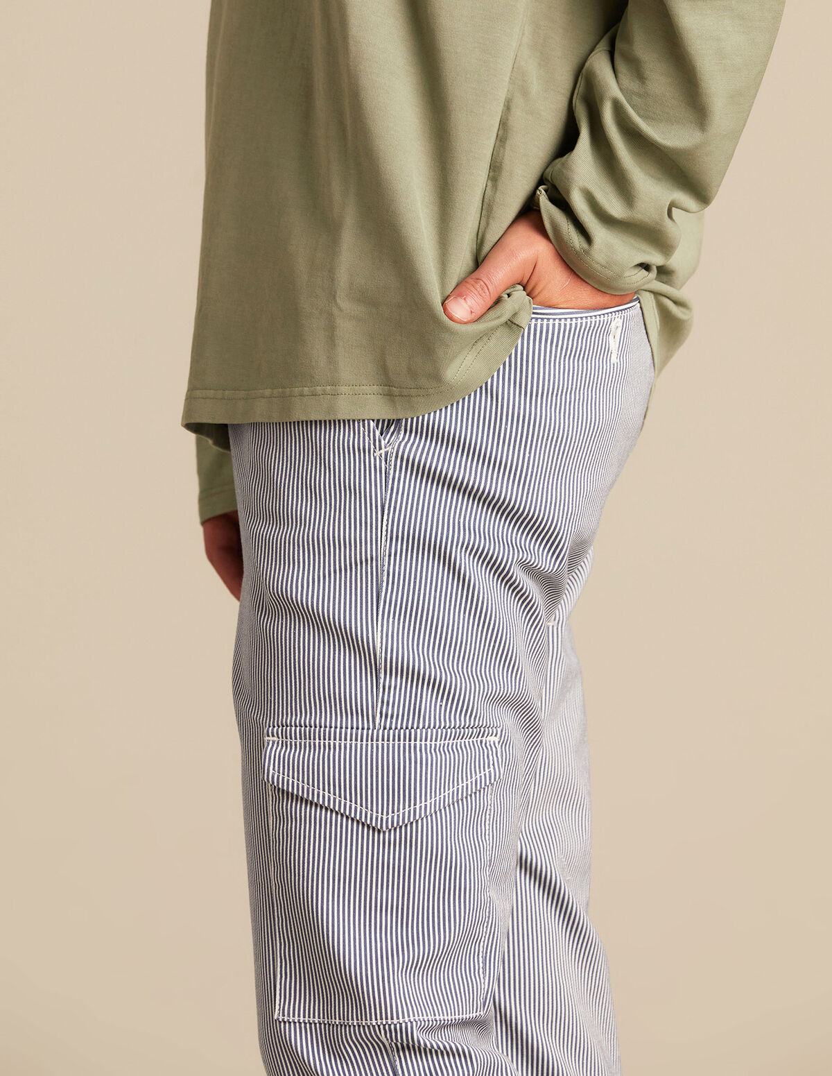 PANTALON CARGO RAYURE BLEU